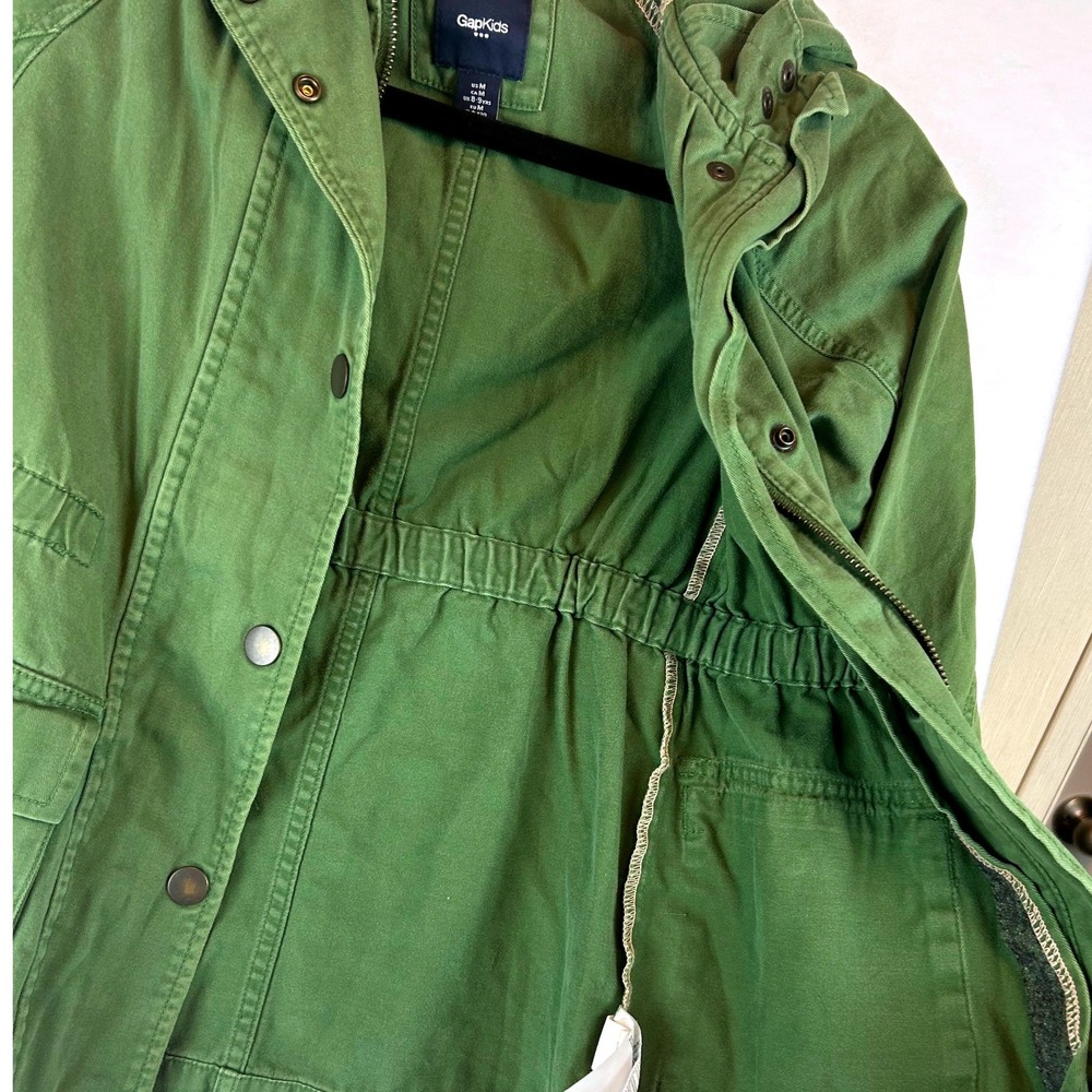 Gap Kids Olive Green Utility Field Jacket Hooded Cotton Twill Girls Size M 8-9Y - Picture 12 of 12